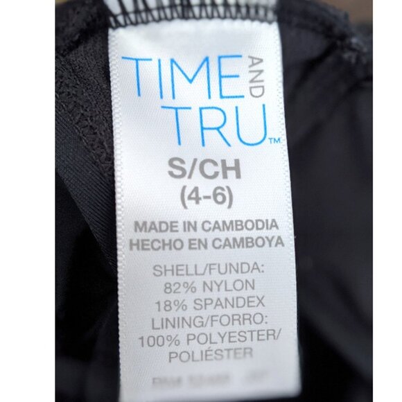 Time & Tru Open Back Swimsuit One Piece BathingSuit Halter Ruched Bust Black NEW - Picture 4 of 6